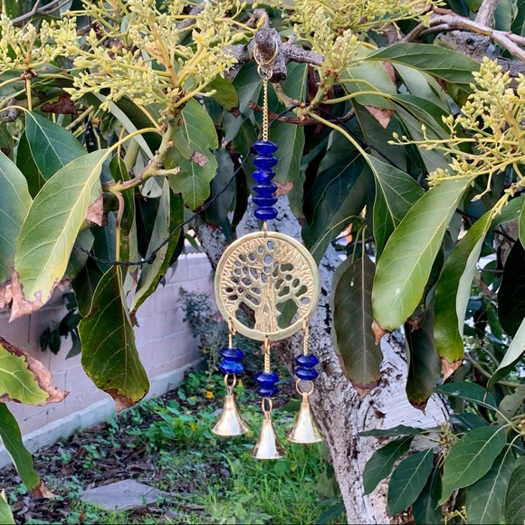 Cobalt Blue Tree of Life Small Wind Chime Sun Catcher Glass Beads & Brass Bells - Picture 3 of 10